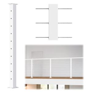 Muzata Cable Railing Post 36 Inch 36"x2"x2" Level Drilled Surface Mount White T304 Stainless Steel Cable Railing System Kit Indoor Outdoor with Paper User Guide PS02 WH4S