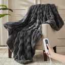 Heated Throw Blanket - Plush Thick Bubble Faux Fur Heated Blanket, Fast Heating Electric Blanket 6 Heating Levels & 4 Hours Auto-Off, Machine Washable, 50"x60", Dark Grey