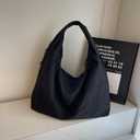 Large Hobo Shoulder Bag for Women Nylon Slouchy Bag Fashion Casual Draped Tote Bag, Black
