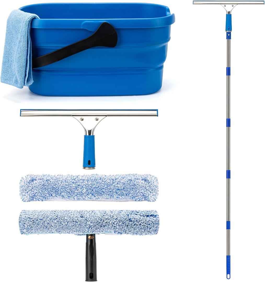 Professional Window Cleaning Kit with Collapsible Bucket 3 Gallon, 65 Inch