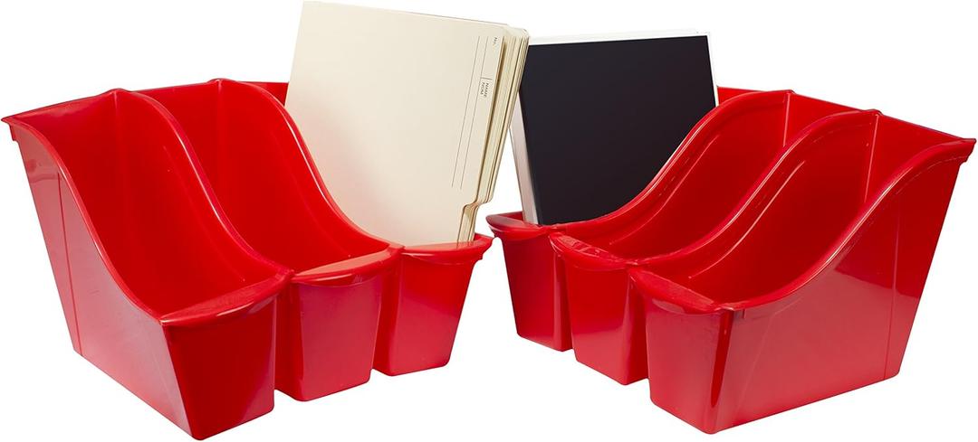 Storex Small Book Bin  Interlocking Plastic Organizer for Home, Office and Classroom, Red, 6-Pack (71109U06C)