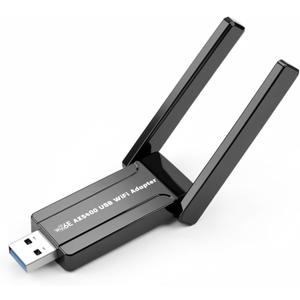 WiFi 6 USB Adapter, AXE5400 Tri-Band WiFi Adapter for Desktop PC&Laptop, WPA3 Security, Low Latency Wireless Dongle for Gaming, Wi-Fi Antenna Supports 2.4GHz/5GHz/6GHz, Compatible with Windows 11/10