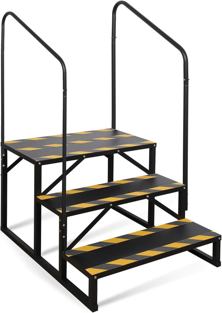 Kinchoix 3 Step RV Stairs, Hot Tub Steps, Outdoor Spa Step Ladder with Handrail,Portable Economy 5th Wheel Stair for Travel Trailer, Motor Home, Camper and Porch with Non-Skid Tapes