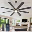 DLLT 72-Inch Ceiling Fan with Light: Farmhouse 8-Blade Black Wood Grain Indoor Outdoor Fans with Remote App Control Dimmable Light - Ultra Quiet DC Motor Reversible 6 Speed Timer