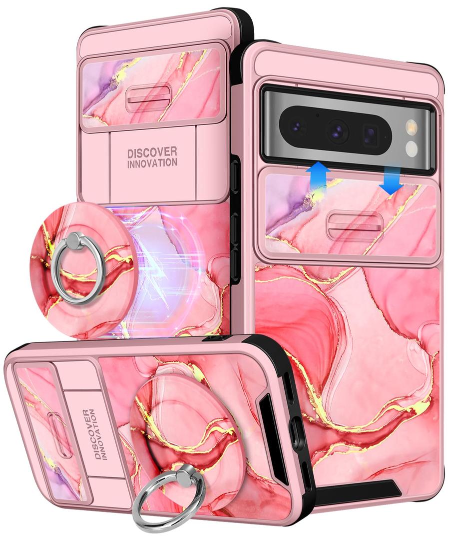 Buleens for Google Pixel 8 Pro Case 6.7 Inch - with Ring Stand & Camera Cover Aesthetic Cute Designed Women Girls Pretty Girly Fashion Unique Teens for Pixel 8 Pro Phone Case Compatible with Magsafe