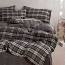 Queen Vintage Buffalo Plaid Duvet Cover Set with Grid Pattern- Double Gauze Cotton Duvet Cover- Soft Plaid Duvet Protector Boho Bedding Set Gingham Comforter Cover (Dark Grey and Light Gray), Size: Queen(90"x90")