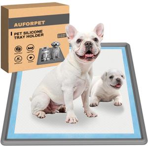 Silicone Pee Pad Holder, Extra Thick Tray for 24" x 24" Disposable Pads, Raised High Edge Leak-Proof Mat for Puppy, Dog, Cat Training Floor Protection (Gray)