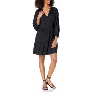 The Drop Women's @Caralynmirand Ruffle-Neck Tiered Mini Dress (X-Large, Black) The Drop Women's @Caralynmirand Ruffle-Neck Tiered Mini Dress (X-Large, Black)