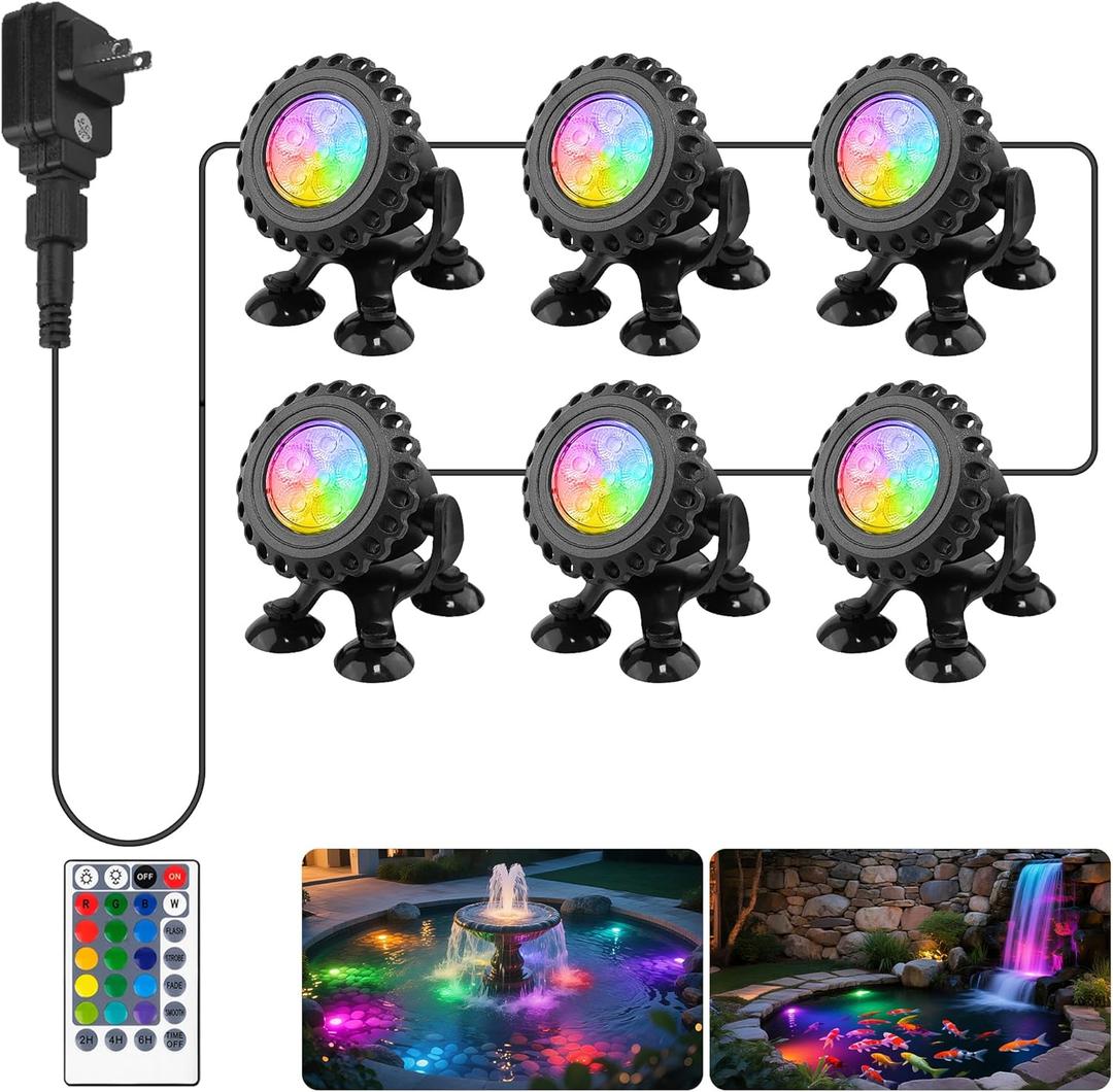 T-SUN Pond Lights LED Underwater 16 Colors with Timer Remote Control IP68 Waterproof Dimmable Submersible Fountain Lights Outdoor Spotlight for Fish Pond Garden Yard Aquarium Pool