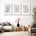 3Pcs Neutral Botanical Canvas Wall Art Beige Simple floral Painting Pictures Wall Decor Vintage Line flower Poster Print Artwork for Living Room Bedroom Bathroom Scene Home Decoration