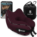 SNUGL Travel Pillow Memory Foam Pillows - Neck Pillow for Airplane with Carry Bag & Clip Neck Support Pillows for Pain Relief - Airplane Travel Essentials (Adult Small - Dark Red)