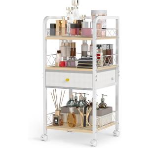 Makeup Organizer Rolling Cart with Drawer, Makeup Organizer on Wheels, Rolling Makeup Bathroom Storage Cart, Cosmetics Display for Nail Polish Makeup Brush