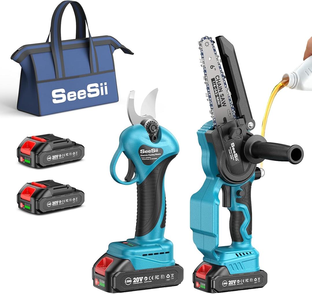 SEESII Mini Chainsaw & Pruning Shears: 6" Electric Saw Brushless & 1.3" Pruner with 22.0Ah Batteries, Cordless Combo for Wood Cutting/Branch Trimming, Gardening Tools for Dad Men Husband