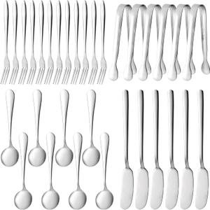 Suwimut 32 Pieces Cheese Butter Spreader Knives Set, Charcuterie Accessories Stainless Steel Cheese Spreader Knives, Mini Serving Tongs, Spoons and Forks for Butter Cheese Jam Appetizer Pastry Making