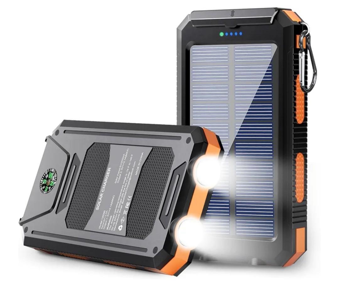 Solar Power Bank - 36800mAh Solar Phone Charger, USB-C QC3.0 Fast Charger with LED Flashlight, IP65 Waterproof Portable Power Bank for Camping, Hiking Outdoor Activities, Orange