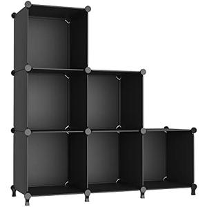 AWTATOS Cube Storage Organizer, Storage Cubes Shelves Bookshelf, 6 Cube Closet Organizers and Storage, DIY Stackable Plastic Clothes Organizer Shelving for Bedroom, Home, Black