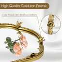 Gold Oval Wall Mirror, 19"x32" Metal Beaded Frame Decorative Mirror, Cute Flower Bird Pattern Vintage Scalloped Hanging Vanity Mirror for Bathroom, Living Room, Bedroom, Entryway