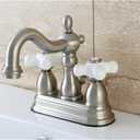 Kingston Brass KB1608PX Heritage 4-Inch Centerset Lavatory Faucet with Porcelain Cross Handle, Brushed Nickel