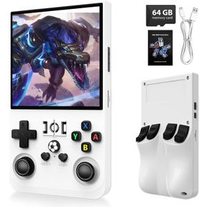 R36MAX Game Console,4.0 Inch IPS Screen Linux System with 64GB TF Card,Retro Gaming Console Built in Games,Retro Game Console for Adults,4000mAh Battery (White)