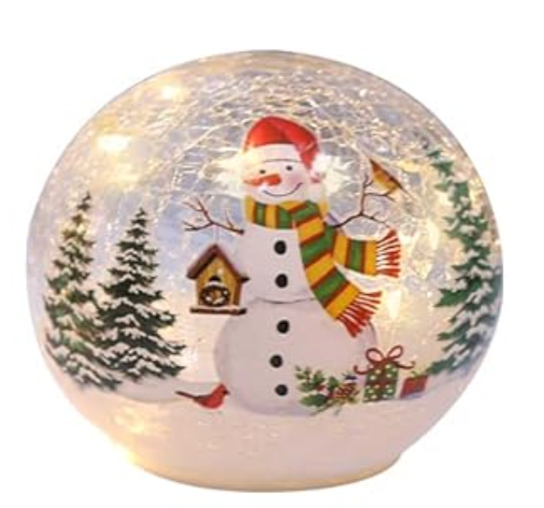 PHITRIC Christmas Decorations Indoor, 1 pcs Sparkling Snowman Globes with LED Lights and Timer, Tabletop Xmas Decor for Fireplace, Table, Home Decor Indoor