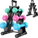 AmazeFan 3-Tier Dumbbell Rack Stand Only, A-Frame Design Weight Rack with Handle, Weights Metal Strength Training Dumbbells Storage Rack for Home Gym Space Saver (Dumbells not Included)