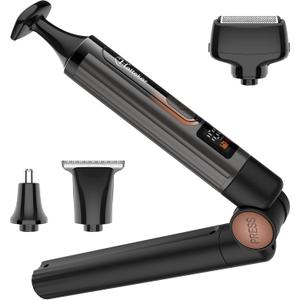 Hatteker Upgraded Mens Electric Back Shaver Body Grooming kit Body Trimmer Facial,Arm,Chin Beard Trimmer Cordless Hair Clipper with Adjustable Extension Handel Waterproof LED Display