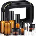 Jingmore 13 Pcs Glass Skincare Travel Containers Mini Makeup Containers Travel Size Toiletries Bottles with Pump Spray and PU Leather Toiletry Bag for Liquid Serum Cream Moisturizers Oils(Brown)