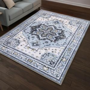 Muddy Mat® Azure 5ft x 7ft Washable Muddy Carpet for Living Room, Bedroom & Dining Room – Modern Soft Low Pile Non Slip Carpet – Pet Friendly Waterproof Foldable Area Rugs for Home