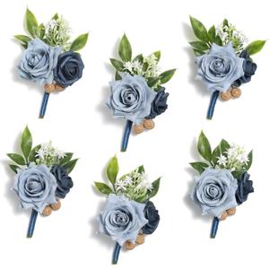 Serwalin Blue Boutonniere for Men, 6Pcs Groom and Best Man Prom Boutonniere for Wedding Ceremony Anniversary, Homecoming, Formal Party and Rustic Fall Wedding Marriage
