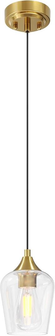 VONLUCE Pendant Light Kitchen Island, Brushed Gold Pendant Light Fixture with E26 Base & Adjustable Cable, Modern Pendant Lighting with Glass Shade for Living Room Bedroom Hallway (1 pc)