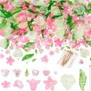 NBEADS 417 Pcs Acrylic Assorted Beads Kit, Frosted Flower Beads Caps Maple Leaf Acrylic Pendants Leaf Loose Beads Earring Making Kit with Faceted Glass Beads Brass Ball Pins for Jewelry Making