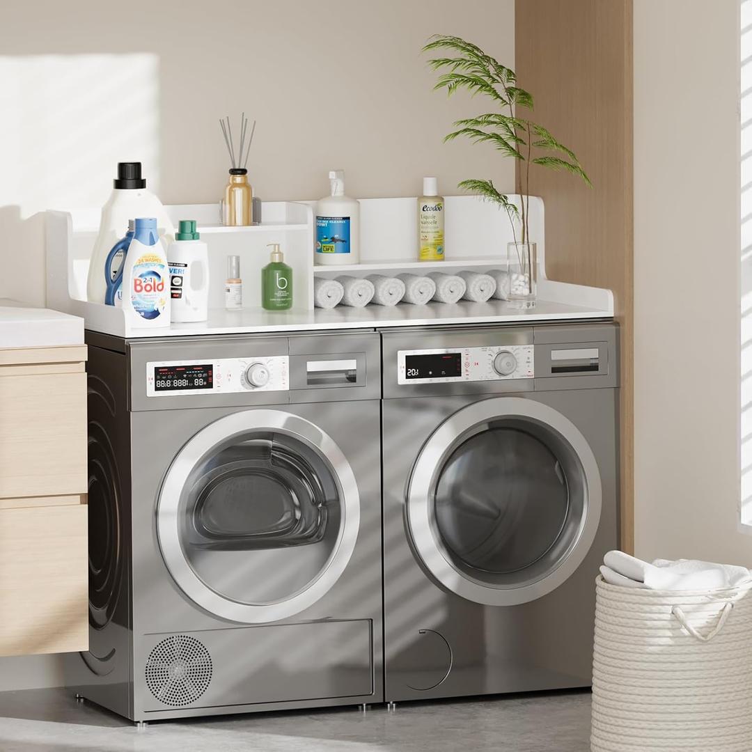 Wisuce 2-Tier Washer Dryer Countertop, 27.5" x 54" Bamboo Laundry Topper for Washer and Dryer for Laundry Room Organization-White