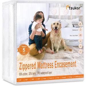 Waterproof Matress Protectors King Size Bed Fits 16"/17"/18" Deep, 6-Side Mattress Encasement Soft and Noiseless Terry Top + TPU Waterproof Liner + Ziper
