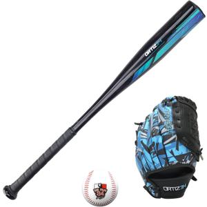 Ortiz34 Youth T-Ball Set, 25 Signature Aluminum T-Ball Bat with -10 Drop, Foam Core T-Ball, 9 Lightweight Youth Glove, Vibrant Graffiti Print