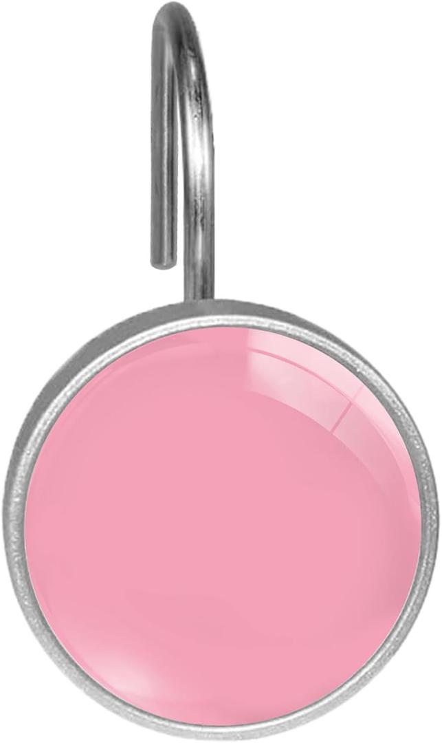 Pink Shower Curtain Hooks Set of 12 Rustproof Metal Decorative Shower Hooks for Curtains Rods Solid Color Shower Curtain Rings for Bathroom Living Room Bedroom