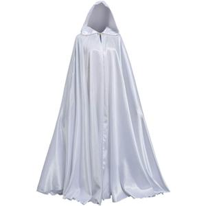 BPURB Witch Cloak Halloween Hooded Big Cape Queen King Robe Outfit Medieval Costume (White)