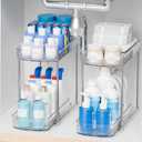 2 Pack Large Pull Out Bathroom Organizers and Storage,2 Tier 12.8 Tall Sliding Kitchen Under Sink Organizer for Cleaning Products Storage,Acrylic Clear Bathroom inder Sink Organizer,Undersink Storage