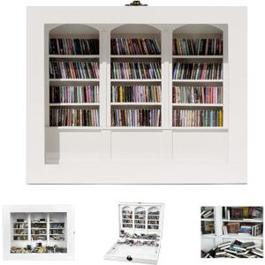 Stress Relief Mini Bookshelf Decoration Box with 300pcs Mini BooksMiniature Library for Book Lovers,Christmas Gifts for Family and FriendsEnd of Year Gifts for Children (White)