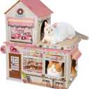Cardboard Cat Houses for Indoor Cats - Kitten Scratcher Houses & Condos, Donuts Themed Hut Hideout Play House Bed with Scratching Pads, Scratch Box for Large Kitty Rabbit Bunny Small Animals