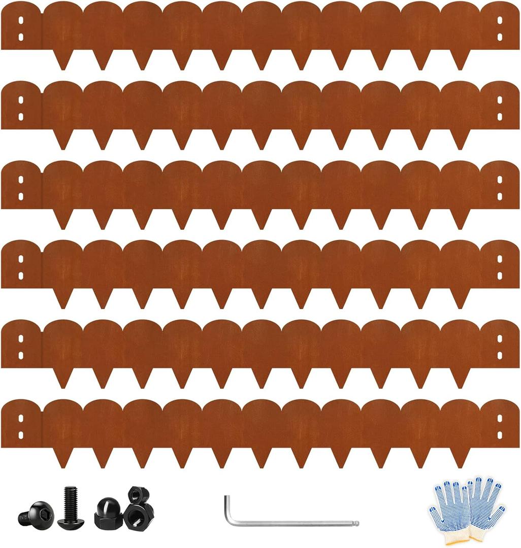 Cor-Ten Steel Landscape Edging  8" Tall x 40" Long (6-Pack, 20FT Total) | Rustic Bendable Metal Garden Edging for Lawn, Yard & Patio | Heavy Duty Scalloped Edges  DIY Landscaping Edging