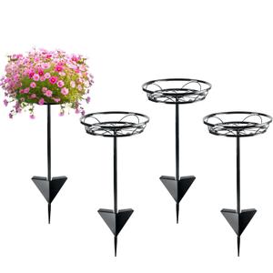 Tellingyou 4 Pack Adjustable Outdoor Flower Pot Stand, Christmas Versatile Plant Stand Garden Stake for Display Plants with Style, Elegant Solution for Landscaping, Garden Decor, and Events (Black)