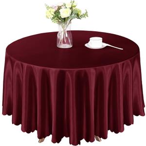 Homiest 1 Pack 84 Inch / 7ft Round Tablecloth Satin Table Cover, Burgundy Table Cloth Overlay Bright Table Decorations, Silky Satin Dining Table Cloths for Wedding Reception Graduation Banquet