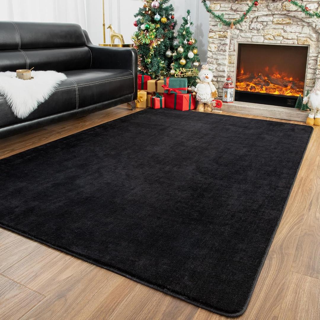 Przemy Washable Black Rugs for Living Room Bedroom, 5x7 Feet Super Soft Memory Foam Rug Indoor Carpet for Kids Room Boys Girls Dorm Bedside Nursery Decor Mat