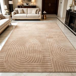 Camel Boho 8x10 Solid Color Area Rugs, Washable Living Room Rug