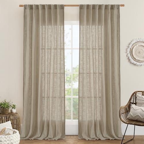 LAMIT Taupe Linen Curtains 90 Inch for Living Room, Back Tab and Rod Pocket Linen Textured Farmhouse Curtains Light Filtering Drapes for Bedroom/Dining Room, Set of 2, 52 x 90 Inch