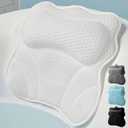WONDERfoam Thick Padded Ergonomic Bath Pillow for Tub, Bathtub Headrest Neck and Back Support, Strong Suction Cups, Machine Washable Breathable Mesh Quick Dry Pillows, Luxury Spa Accessories, White (17.25" x 16.5")