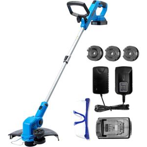 Weed Wacker Battery Powered, 20V Cordless String Trimmer & Edger, 12 Inch Weed Eater with 3 Spools, Edger Lawn Tool with 90 Degree Adjustable Head, with 2.0Ah Battery and Fast Charger