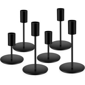 6pcs Black Candlestick Holders Metal Candle Holders for Candlesticks Tall Taper Candle Holders for Home Deco, Wedding,Dinner,Halloween Party, Fits 3/4 inch Thick Candle&Led Candles (Black)