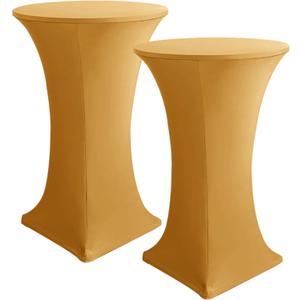 HolidayIdeas Cocktail Table Covers, 2 Pack - Fitted Stretch Spandex Square Corners Cocktail Tablecloths (Muster Yellow, Fit for 30"-32" Diameter x 43" Height Tables)