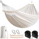 Anyoo Garden Cotton Hammock Comfortable Fabric Hammock with Spreader Bar Sturdy Hammocks Up to 450lbs Portable Lightweight Hammocks with Travel Bag for Camping Outdoor/Indoor Patio Backyard (White)